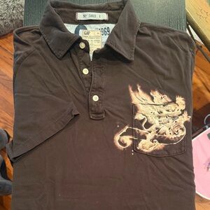 Black Friday Sale GAP Men's Dark Brown Polo with Graphic Design